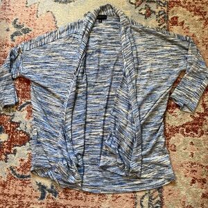 Bobeau Blue and White Relaxed 3/4 Sleeve Cardigan